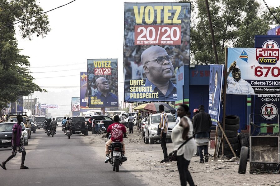 Verkiezingsposters voor president Felix Tshisekedi in Kinshasa.