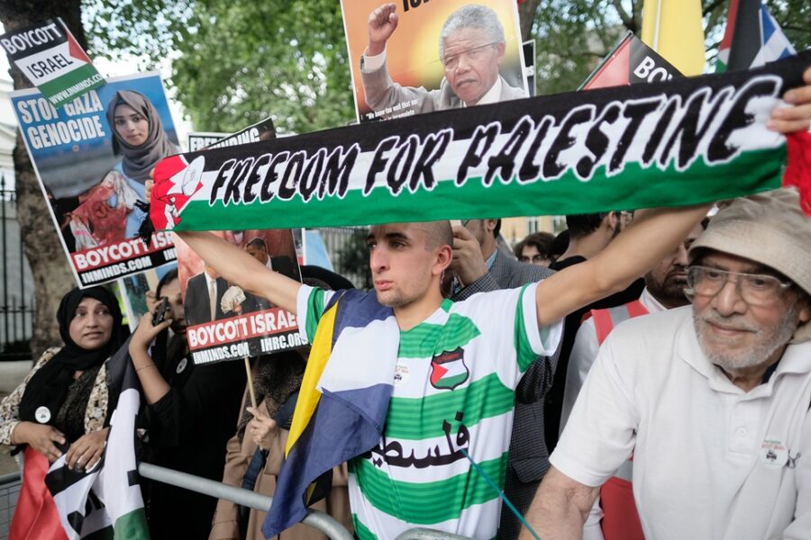 Demonstranten voor Palestina, tegen Israëlische acties.