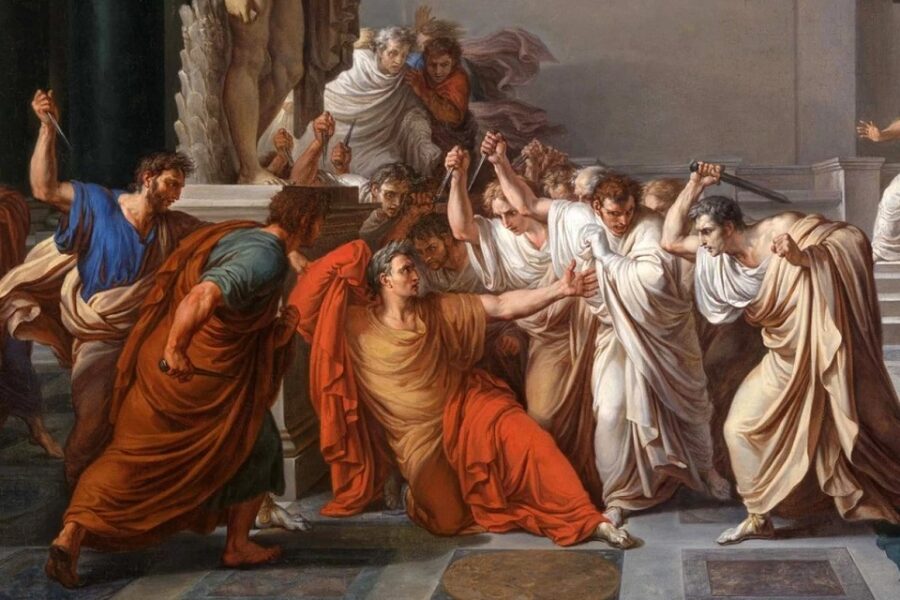 De moord op Caesar, schilderij van Vincenzo Camuccini (1771-1844)
