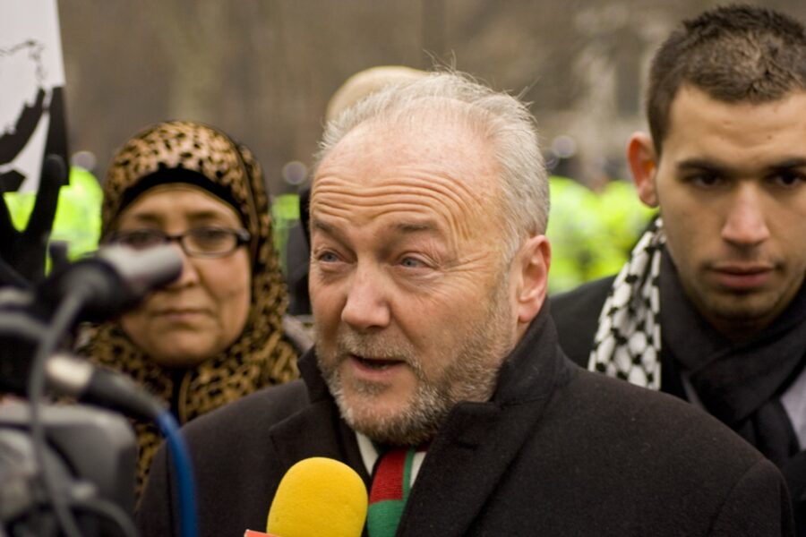 George Galloway bij een demonstratie voor Gaza.