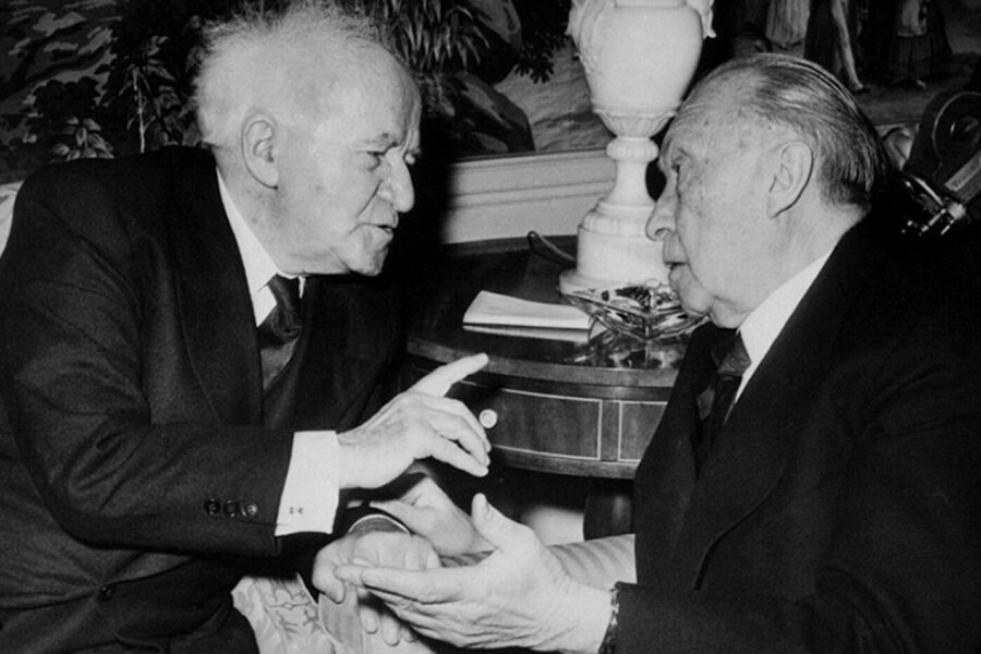 Premier David Ben Goerion en bondskanselier Konrad Adenauer in 1960