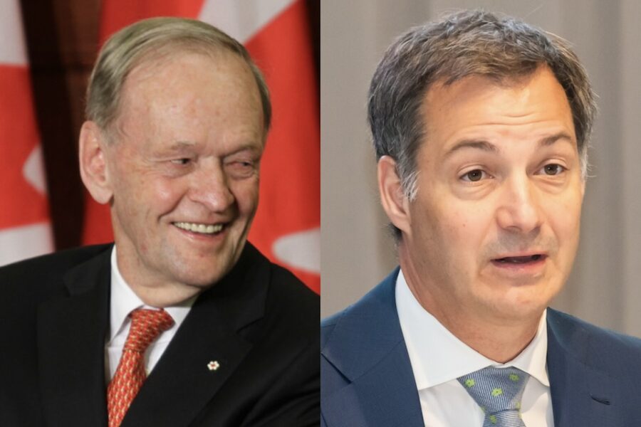 De toenmalige Canadese premier Jean Chrétien (links) en de huidige Belgische
premier Alexander De Croo (rechts).